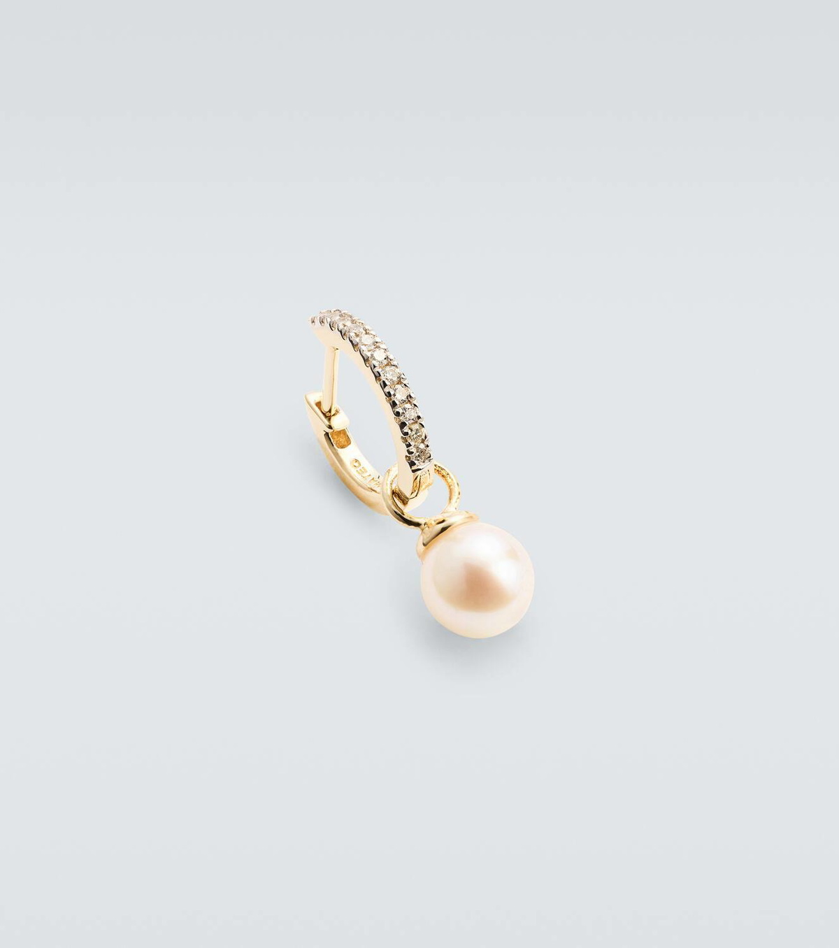 Mateo 14kt gold single hoop earring with diamonds and freshwater pearl
