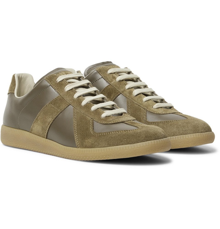 Photo: Maison Margiela - Replica Leather and Suede Sneakers - Army green