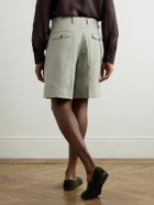 Lardini - Aramis Straight-Leg Pleated Linen-Twill Bermuda Shorts - Green