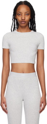 SKIMS Gray Cotton Jersey Super Cropped T-Shirt