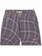 DIME - Straight-Leg Logo-Embroidered Checked Cotton-Jersey Drawstring Shorts - Purple