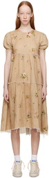 R13 Tan Shredded Relaxed Midi Dress