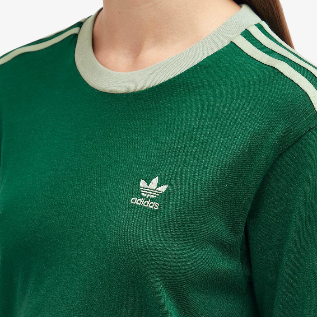 売れ筋商品|||アディダスオリジナルス Tシャツ レディース トップス 3-STRIPES - Print T-shirt - collegiate green adidas tシャツ スリーストライプスTシャツ / アディダス
