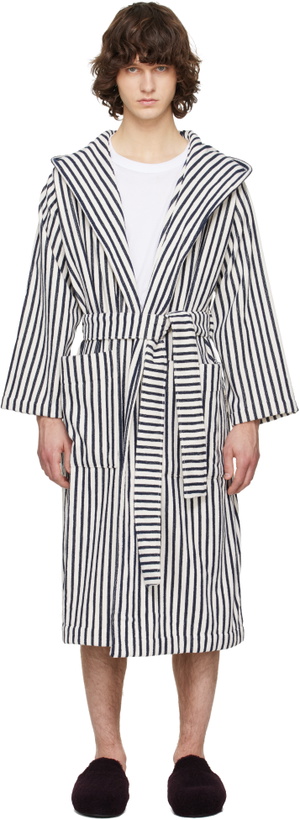 Photo: Tekla Off-White & Navy Terry Hooded Bathrobe