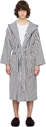 Tekla Off-White & Navy Terry Hooded Bathrobe
