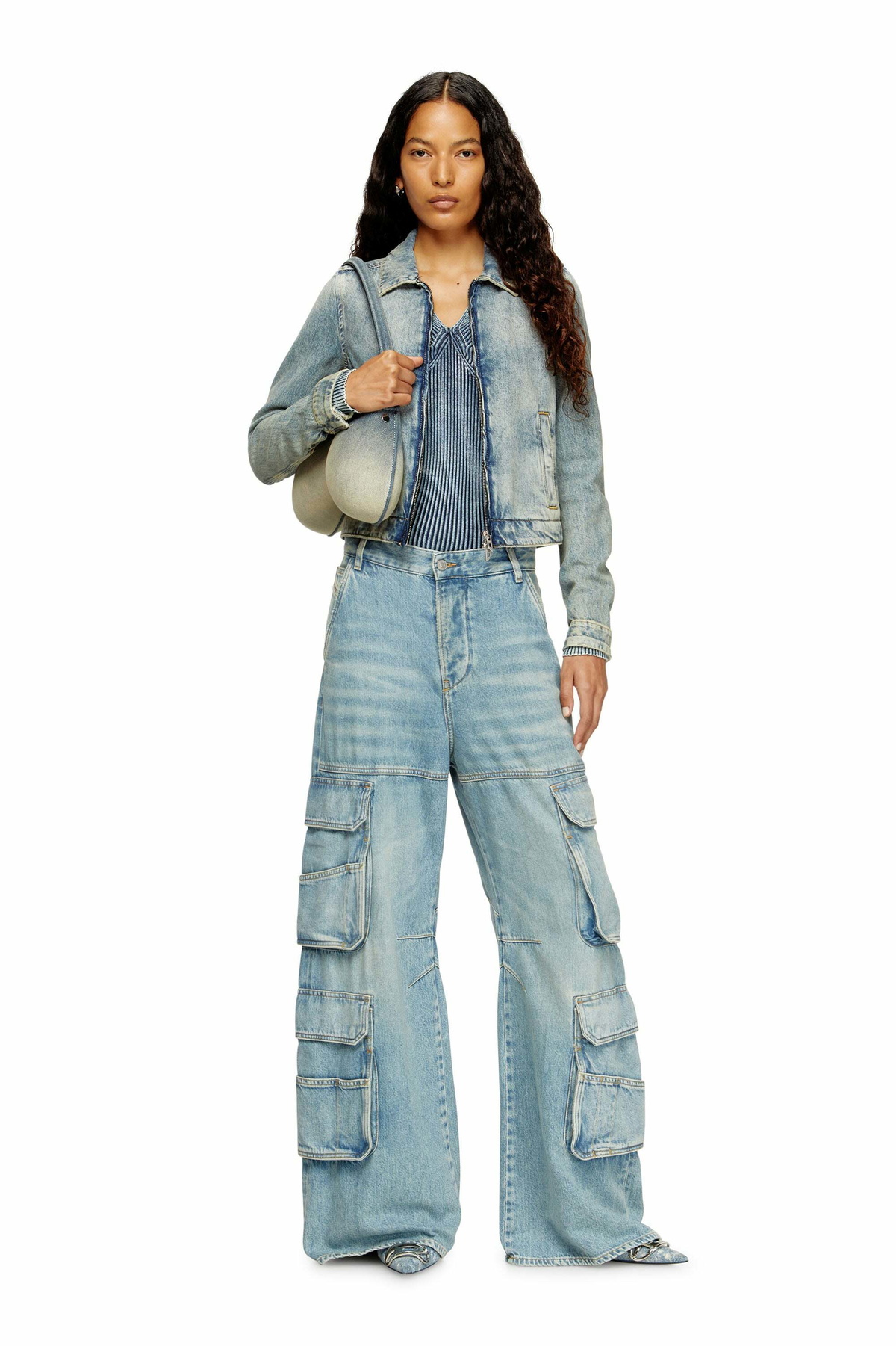 Diesel Jacket in dirt-effect fluid denim - Denim Jackets Womens in Blue