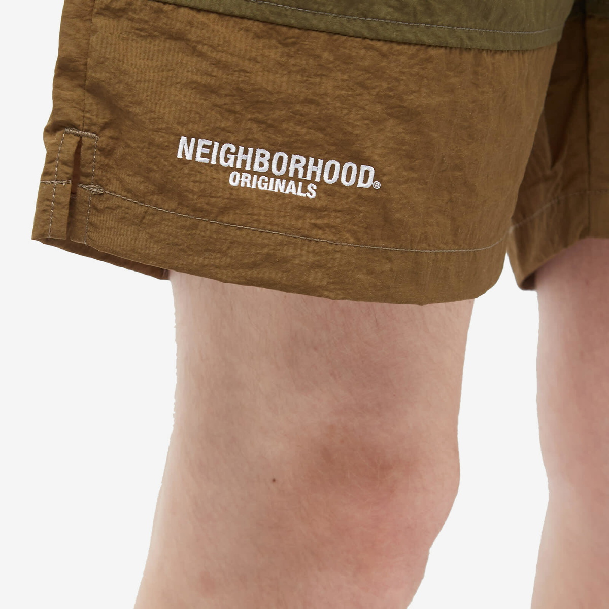 Neighborhood Men's Nylon Logo Swim Short in Olive Drab