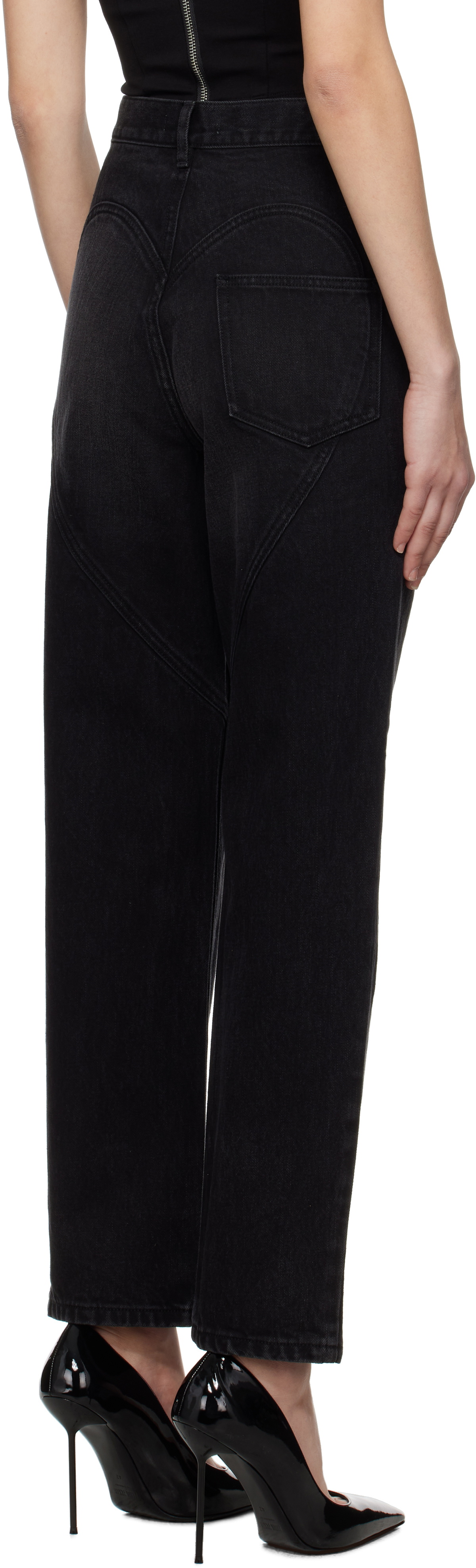 AREA Black Crystal Slit Jeans