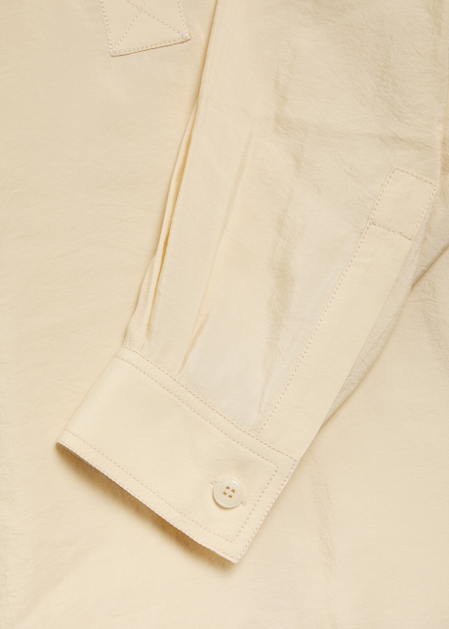 Nanushka Linka Crinkled Poplin Polo Shirt Cream