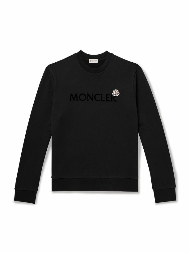 Photo: Moncler - Logo-Flocked Appliquéd Cotton-Jersey Sweatshirt - Black