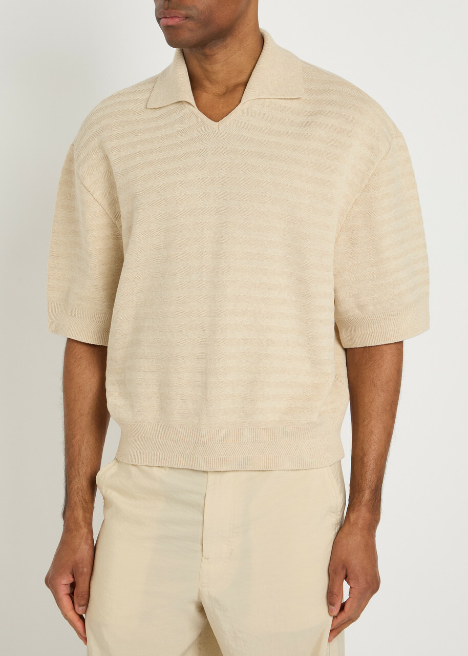 Jacquemus Le Polo Maille Striped Cotton-blend Polo Shirt Beige