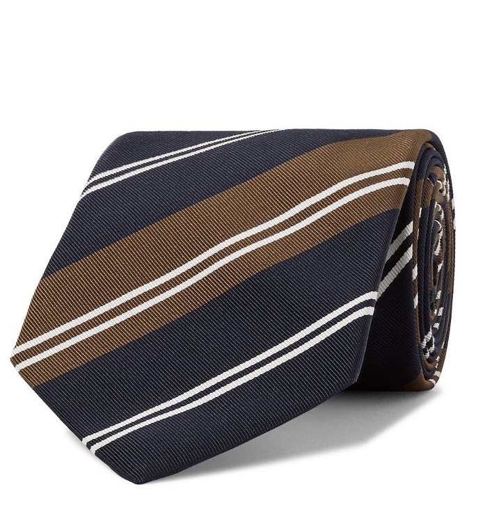 Photo: Kingsman - Drake's 8cm Striped Silk and Cotton-Blend Twill Tie - Brown