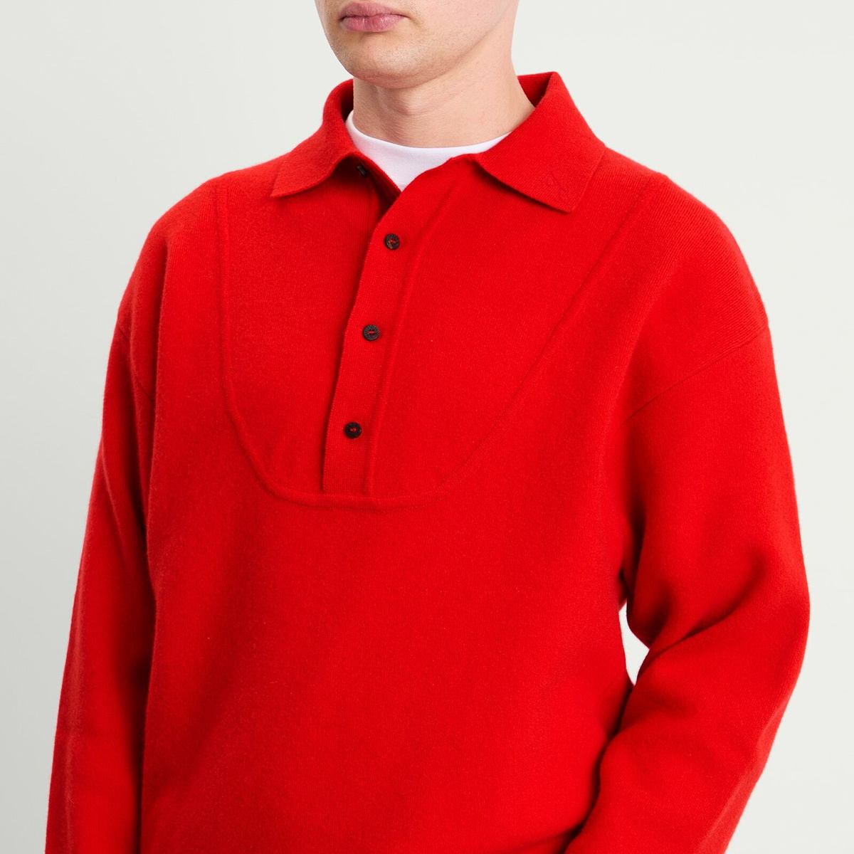 Jacquemus Men's Wool Cashmere Knitted Polo in Red