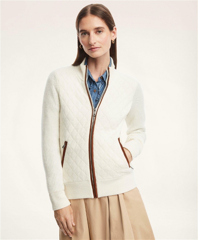 Photo: Brooks Brothers Women's Merino Wool Zip Sweater Jacket | Cream
