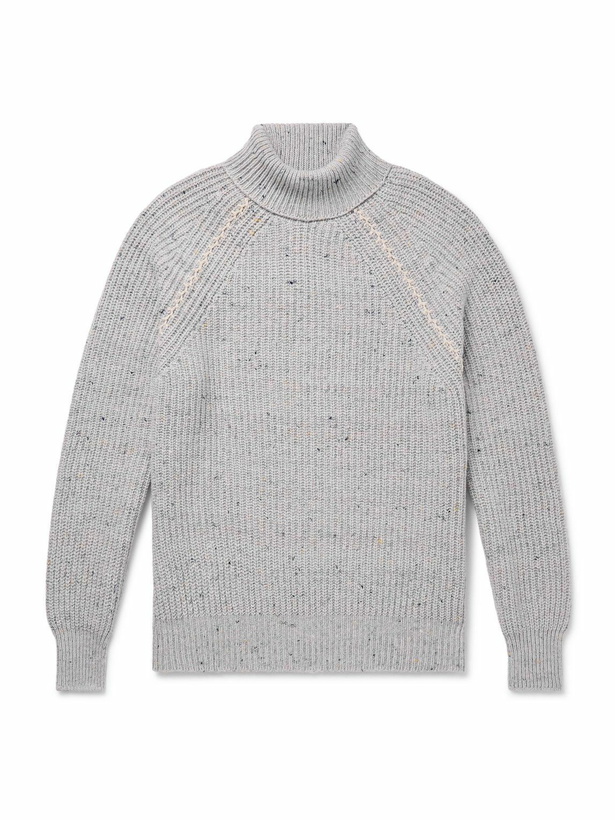 Photo: Inis Meáin - Boatbuilder Ribbed Merino Wool and Cashmere-Blend Rollneck Sweater - Gray