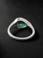 42 Suns - 14-Karat White Gold Laboratory-Grown Emerald Signet Ring - Green