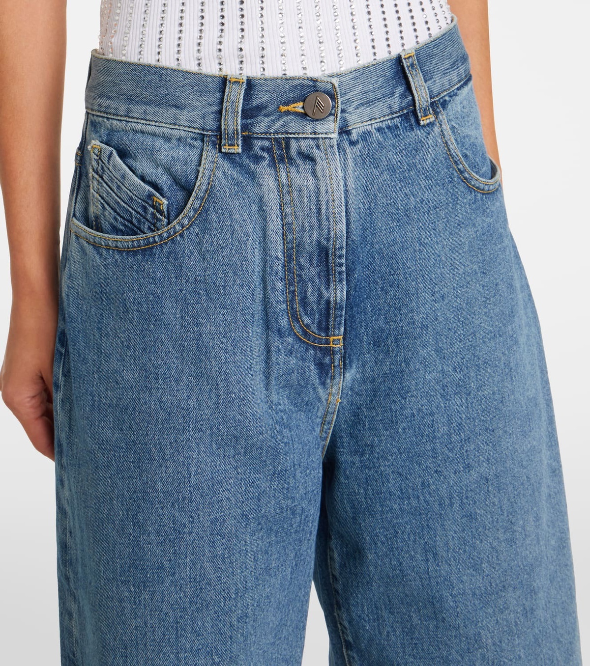 The Attico Denim wide-leg Bermuda shorts
