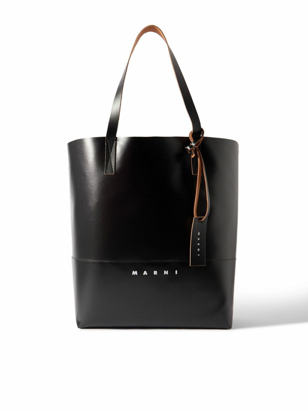 Photo: Marni - Logo-Print Leather-Trimmed Textured Faux Leather Tote Bag