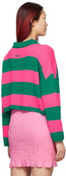 MSGM Pink & Green Striped Rugby Long Sleeve Polo