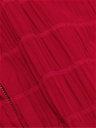 SAINT LAURENT - Teddy Smocked Silk-Blend Crepe de Chine Bomber Jacket - Red
