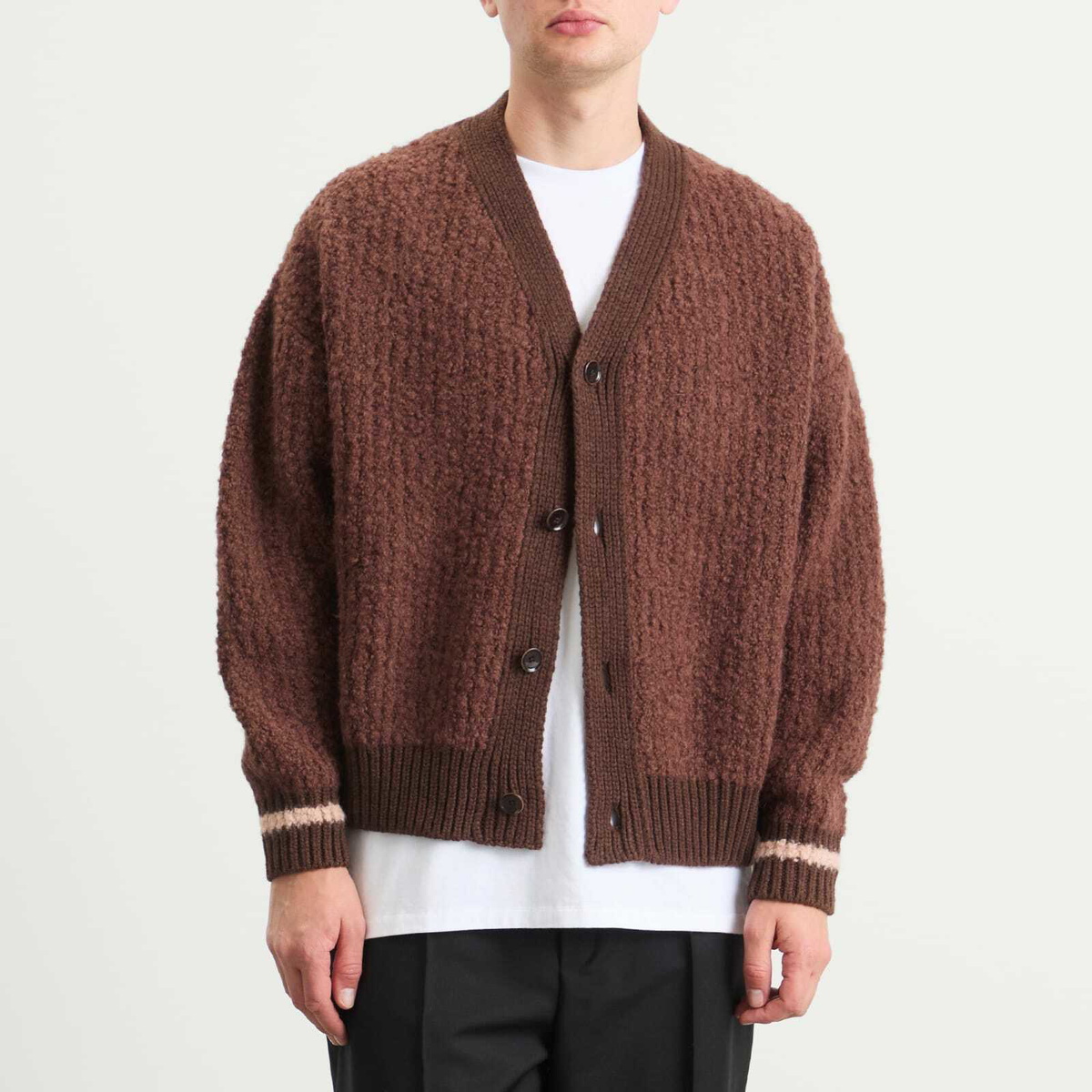 A Kind of Guise Men's Khuder Knit Cardigan in Burgundy Moose Boucle