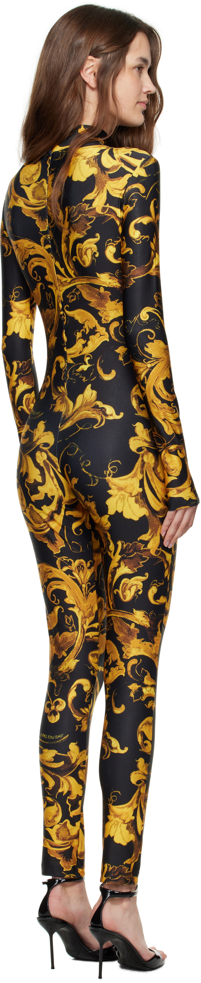 Versace Jeans Couture Black & Gold Barocco Porcelain Jumpsuit