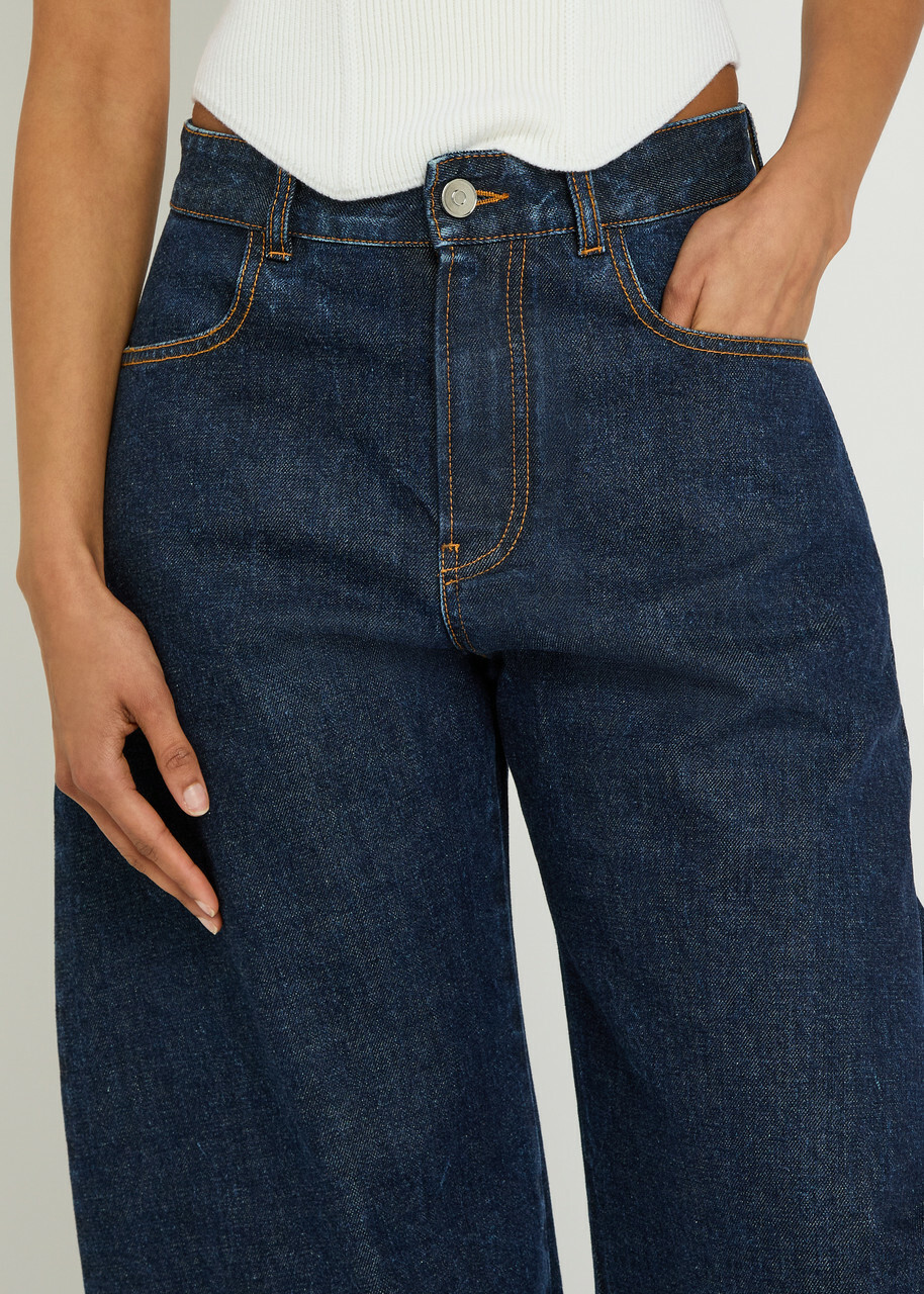 Alaïa Low Round Barrel-leg Denim Jeans