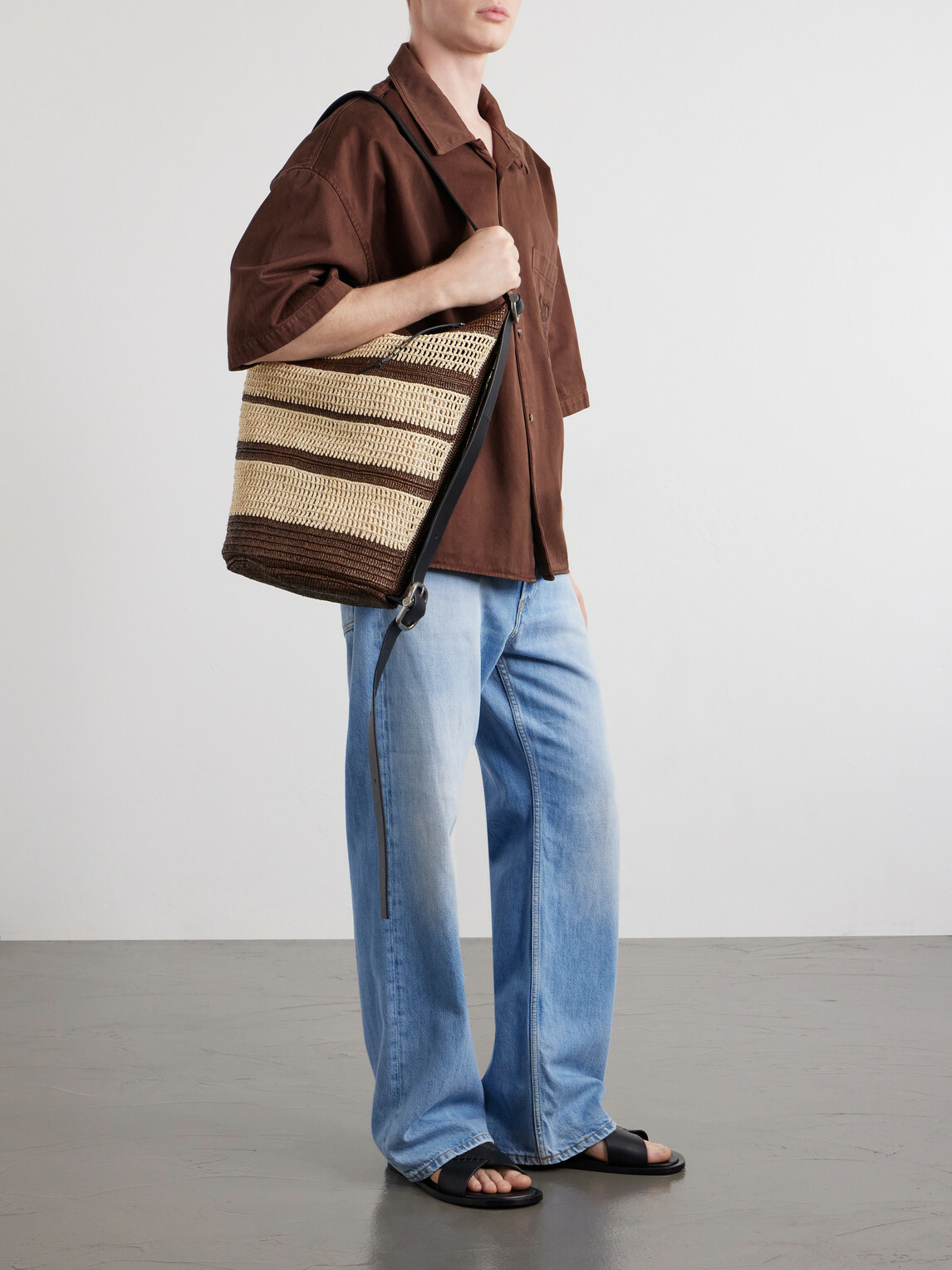 LOEWE - Paula's Ibiza Loop Bucket Medium Leather-Trimmed Raffia Tote Bag