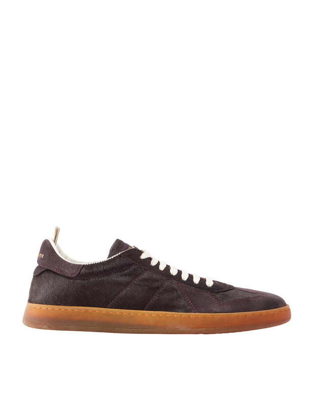 Photo: Officine Creative - Militia 002 Suede-Trimmed Calf Hair Snakers - Burgundy