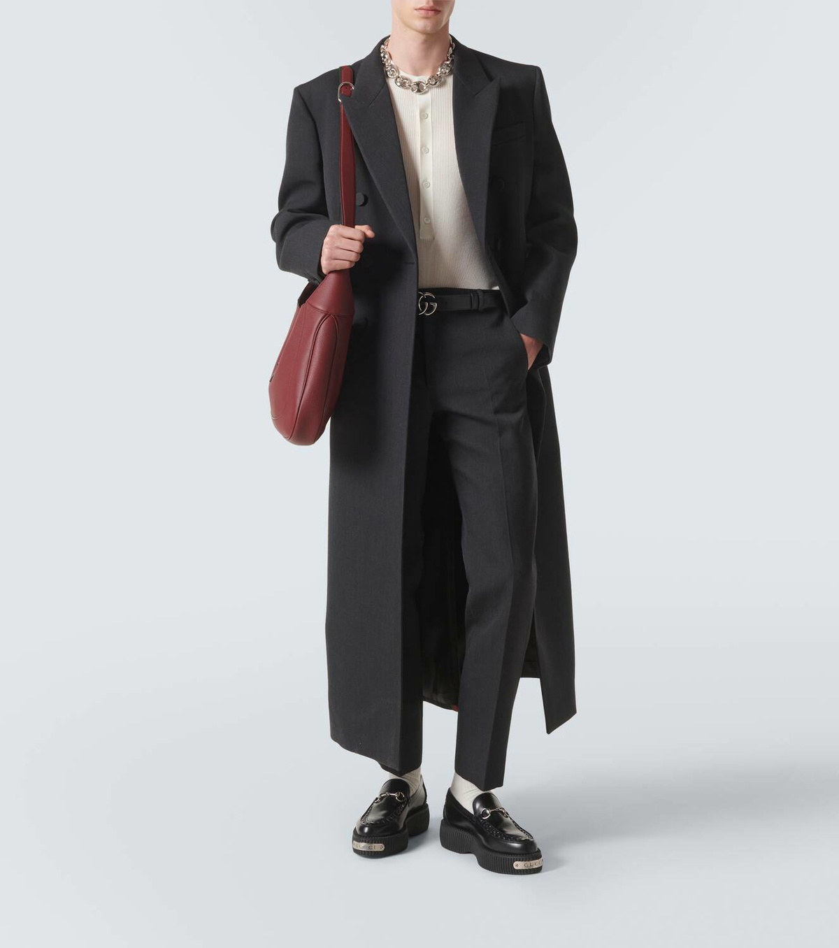 Gucci Web Stripe double-breasted wool overcoat