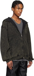 Juun.J Khaki Dyed High-Neck Zip-up Hoodie