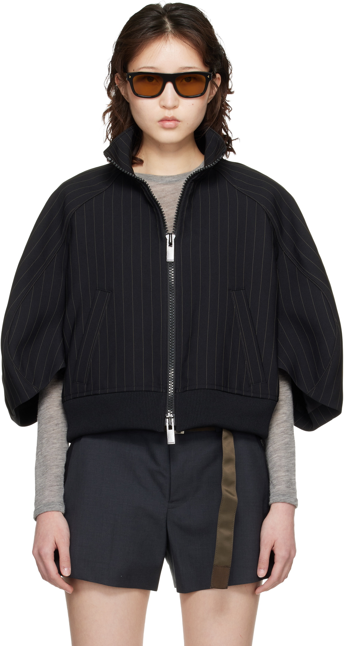 sacai Black Matelasse Twill Bomber Jacket