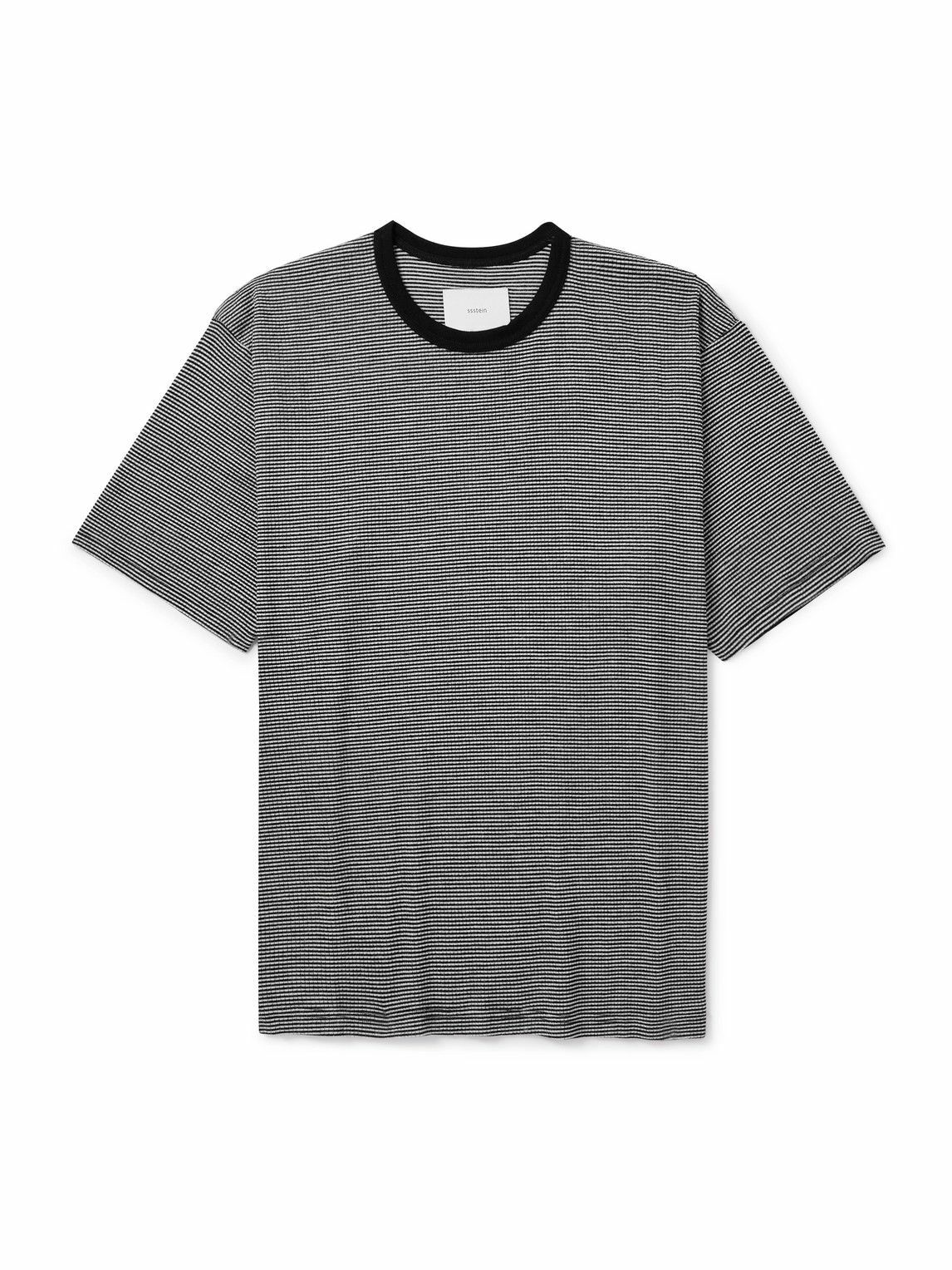 ssstein - Striped Super 120s Wool T-Shirt - Black