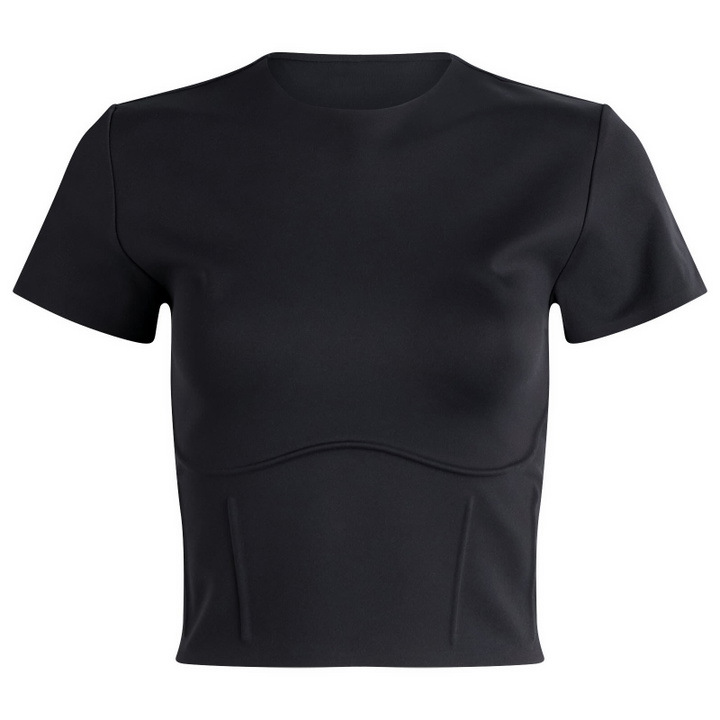 Photo: Nike Women's x SKIMS Matte Corset Short Sleeve Crop Top in Obsidian