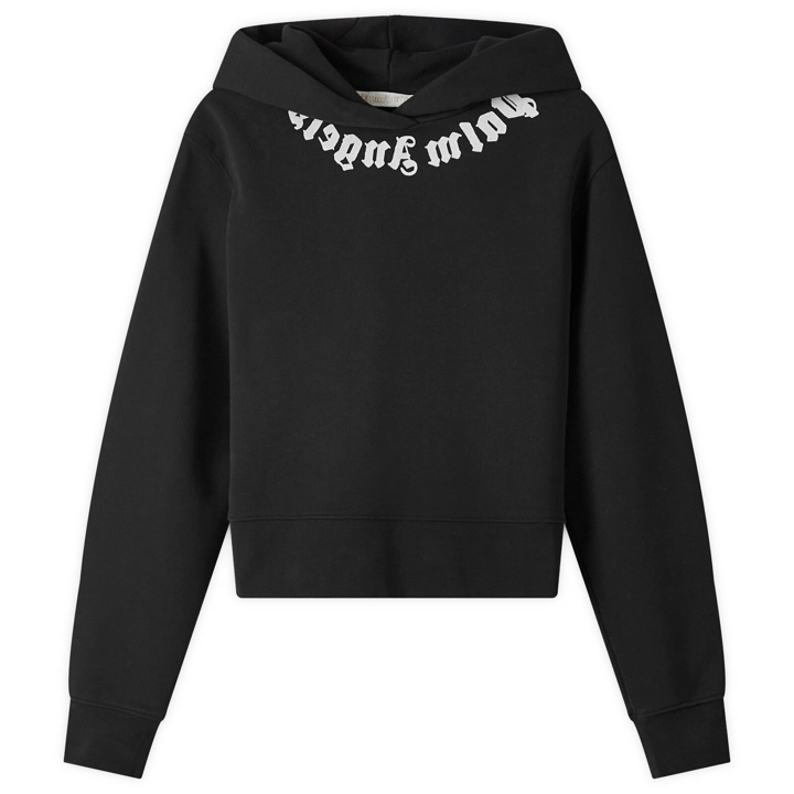 Photo: Palm Angels Women's Neck Logo Fitted Hoodie in Black/Off White