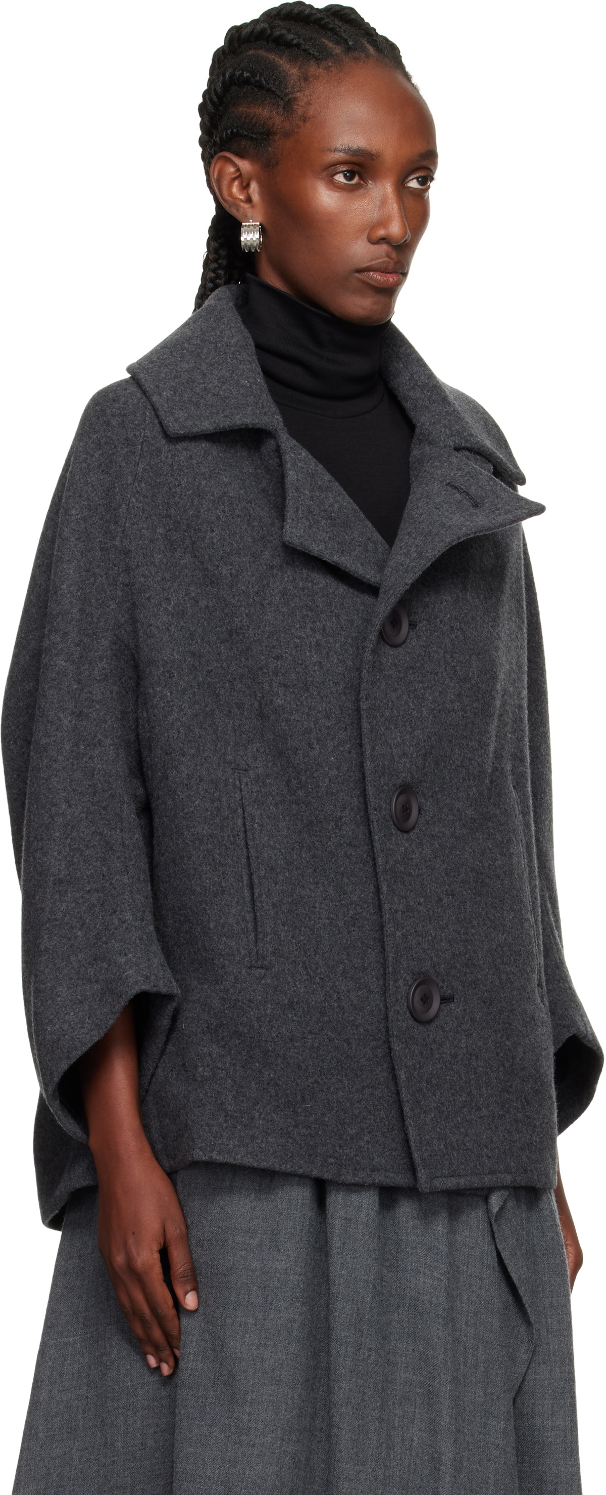 Y's Gray U-Irregular Short Sleeve Coat