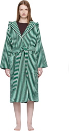 Tekla Green & White Terry Hooded Bathrobe