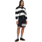 Thom Browne Navy & White Hector 4-Bar Rugby Hoodie