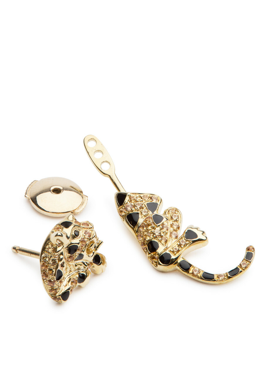 Yvonne Leon Puce & Dessous Leopard 9kt Gold Single Earring - Black - One Size