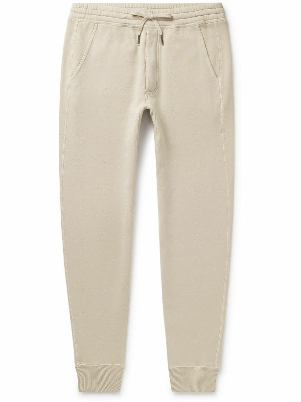 Photo: TOM FORD - Tapered Garment-Dyed Cotton-Jersey Sweatpants - Neutrals
