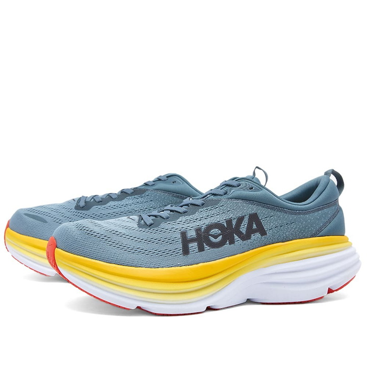 Photo: Hoka One One Men's Bondi 8 Sneakers in Goblin Blue/Mountain Spring