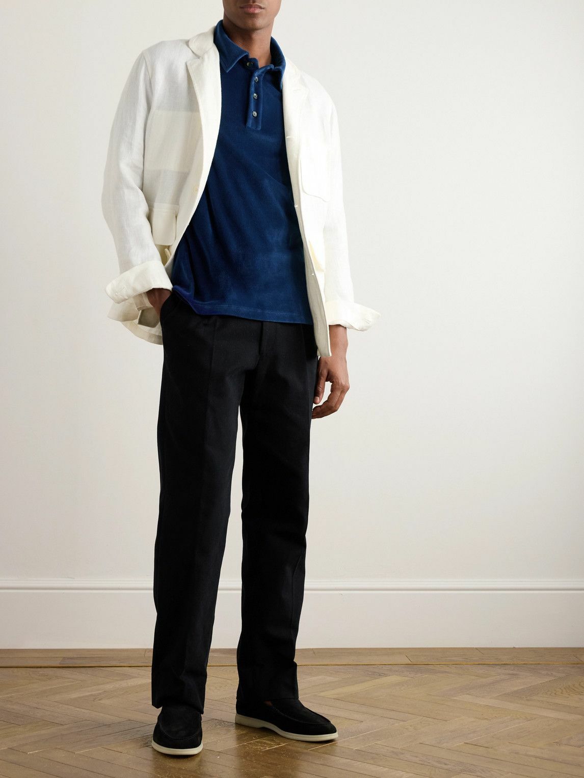 Loro Piana - Cotton and Silk-Blend Velour Polo Shirt - Blue Loro Piana