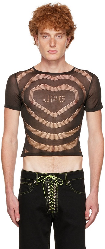 Photo: Jean Paul Gaultier Black Openworked JPG Heart T-Shirt