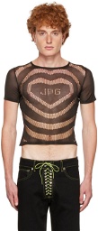 Jean Paul Gaultier Black Openworked JPG Heart T-Shirt