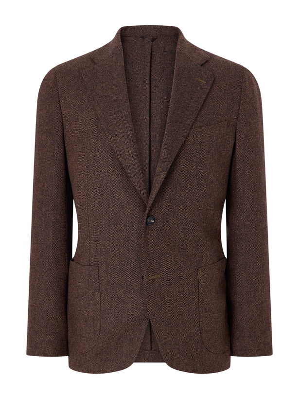 Photo: De Petrillo - Posillipo Wool and Cashmere-Blend Herringbone Blazer - Brown