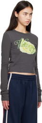 We11done Gray Cropped Pastel Teddy Long Sleeve T-shirt