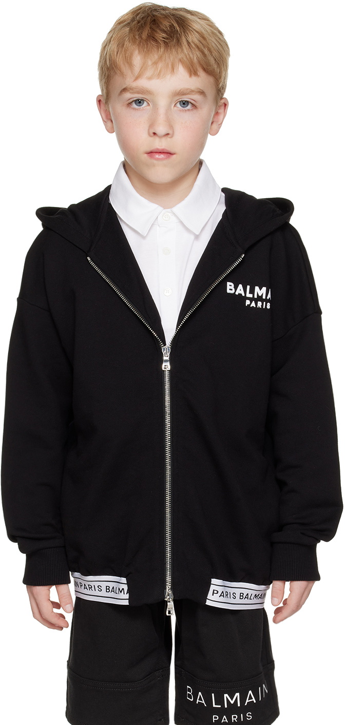 Balmain Kids Black Zip-Up Hoodie Balmain