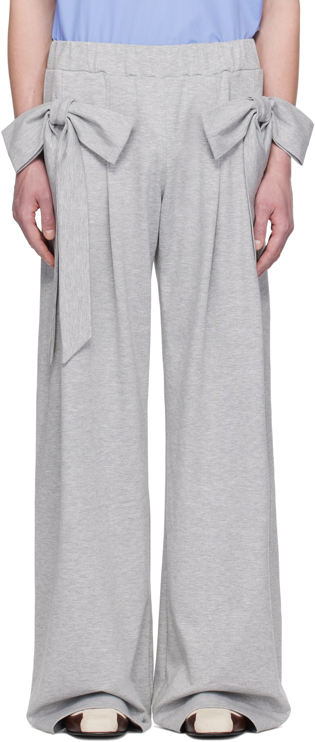 ANDREJ GRONAU Gray Bow Ribbon Sweatpants