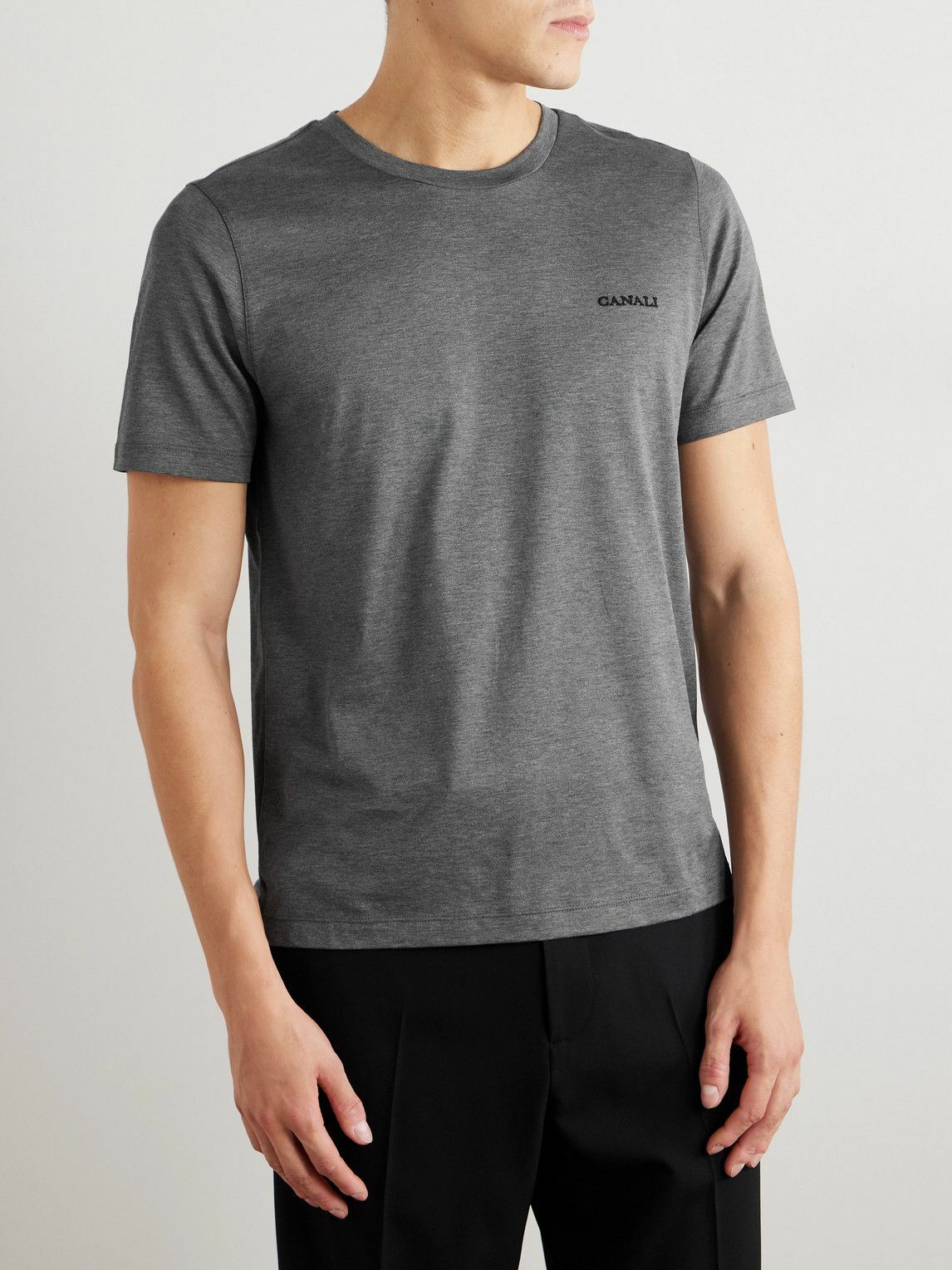 Canali - Logo-Embroidered Printed Cotton and Silk-Blend Jersey T