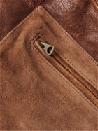 Schott - Suede-Trimmed Full-Grain Leather Jacket - Brown